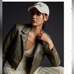Anthropology vegan leather cropped olive jacket